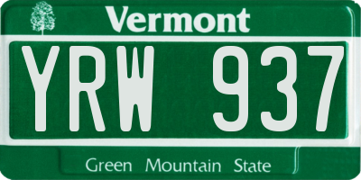 VT license plate YRW937