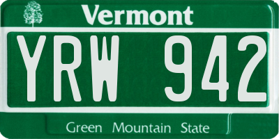 VT license plate YRW942