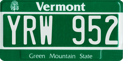 VT license plate YRW952