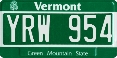 VT license plate YRW954