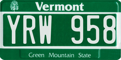 VT license plate YRW958