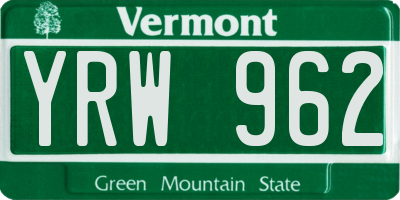 VT license plate YRW962