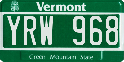 VT license plate YRW968