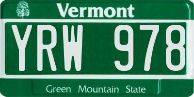 VT license plate YRW978