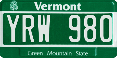 VT license plate YRW980
