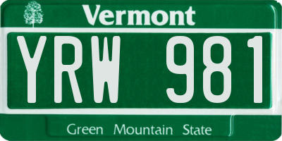 VT license plate YRW981