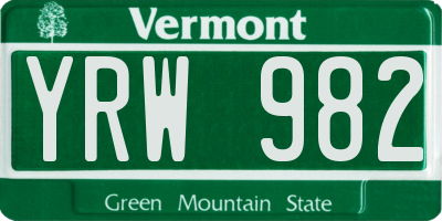 VT license plate YRW982