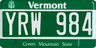 VT license plate YRW984