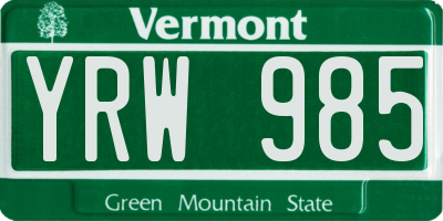 VT license plate YRW985