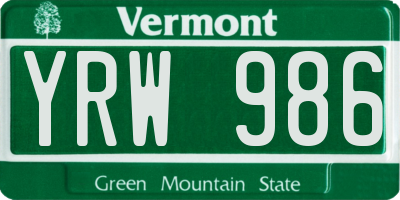 VT license plate YRW986