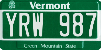VT license plate YRW987