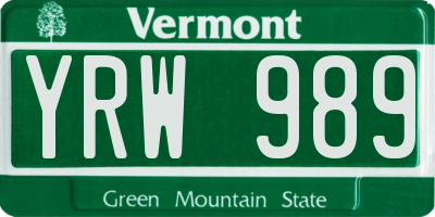 VT license plate YRW989