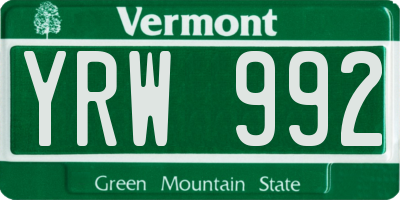 VT license plate YRW992