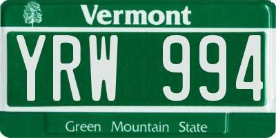 VT license plate YRW994