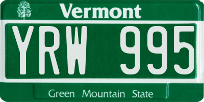 VT license plate YRW995