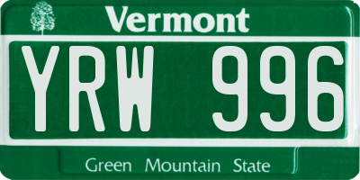 VT license plate YRW996