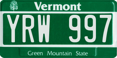 VT license plate YRW997