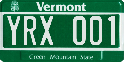 VT license plate YRX001
