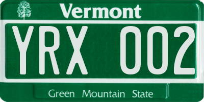 VT license plate YRX002