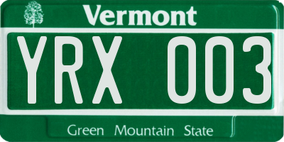 VT license plate YRX003