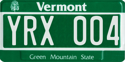 VT license plate YRX004