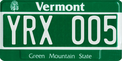 VT license plate YRX005