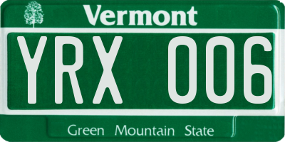 VT license plate YRX006