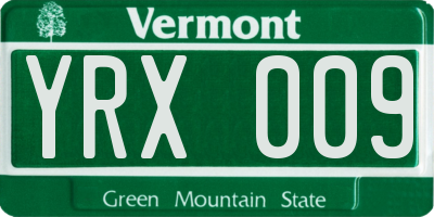 VT license plate YRX009