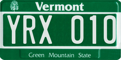 VT license plate YRX010