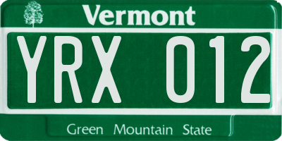 VT license plate YRX012