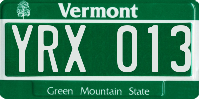 VT license plate YRX013