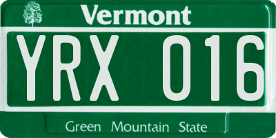 VT license plate YRX016