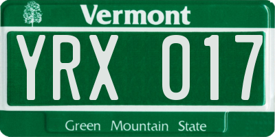 VT license plate YRX017