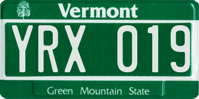 VT license plate YRX019