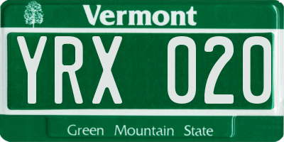 VT license plate YRX020