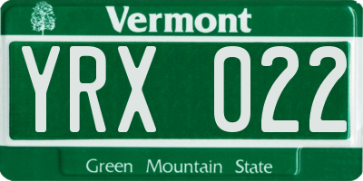 VT license plate YRX022