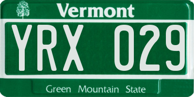 VT license plate YRX029