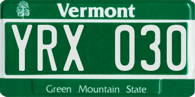 VT license plate YRX030