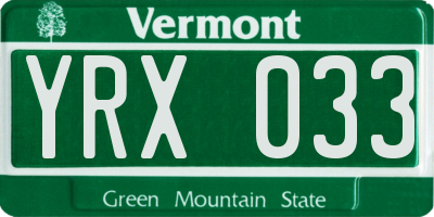 VT license plate YRX033