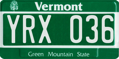 VT license plate YRX036