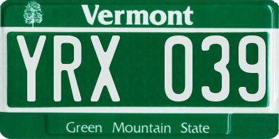 VT license plate YRX039