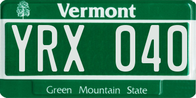 VT license plate YRX040