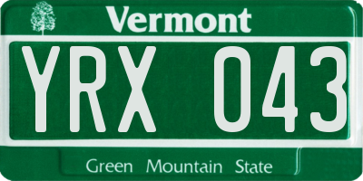 VT license plate YRX043
