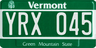 VT license plate YRX045