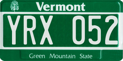 VT license plate YRX052