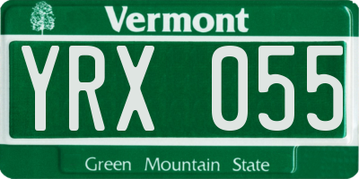VT license plate YRX055