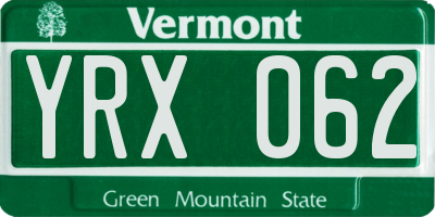 VT license plate YRX062