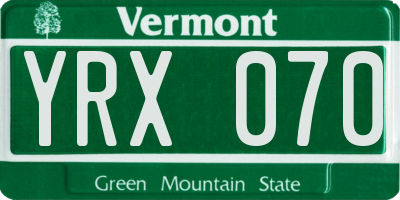 VT license plate YRX070