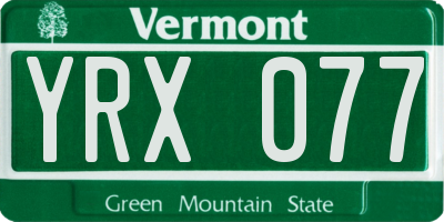 VT license plate YRX077