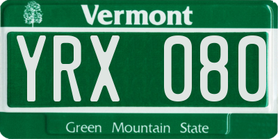 VT license plate YRX080